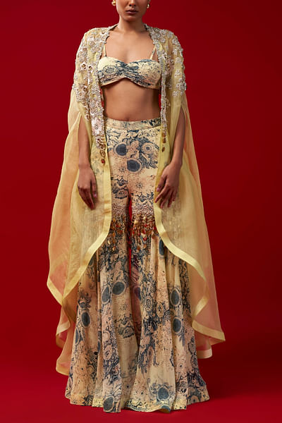 Mint and blue printed sharara set