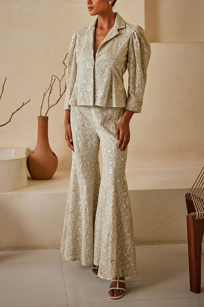 Mint chikankari jacket
