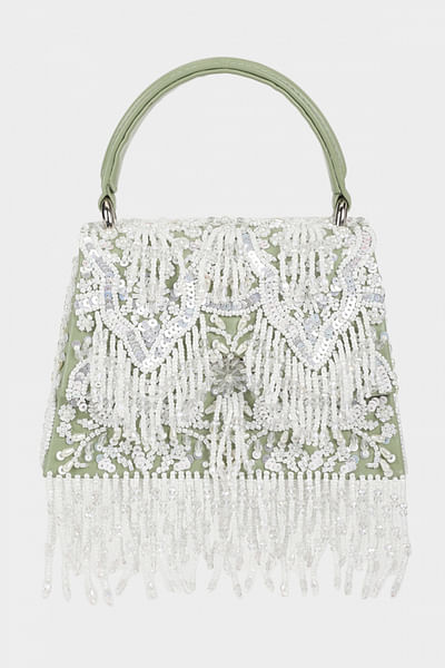 Mint crystal embellished handbag