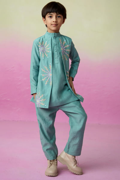 Mint floral embroidered kurta set