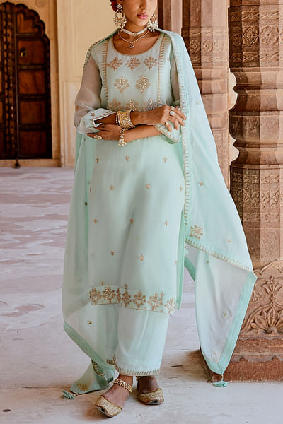 Mint green dori embroidery kurta set