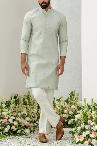 Mint green embroidered kurta set