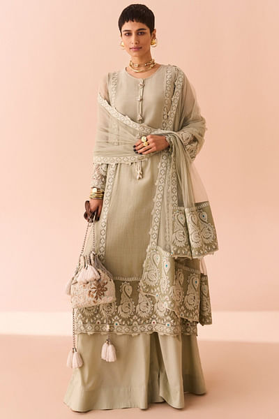 Mint green embroidered kurta set