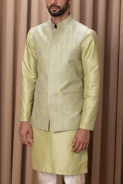 Mint green thread embroidery bandi 