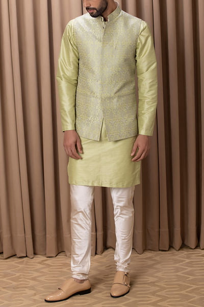 Mint green thread embroidery bandi kurta set