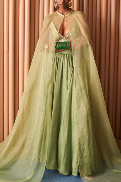 Mint green metallic detail lehenga set