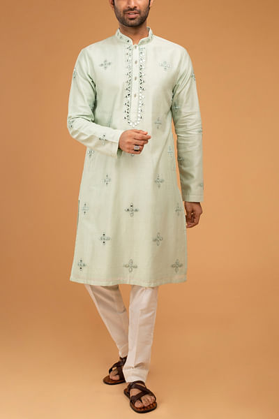 Mint green mirror work kurta set