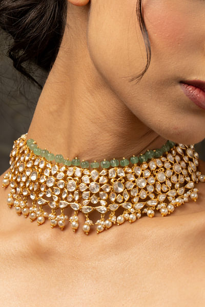 Mint green polki necklace