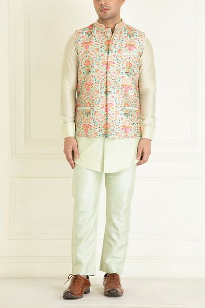 Mint green printed bandi kurta set