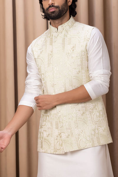 Mint green sequin embroidery bandi