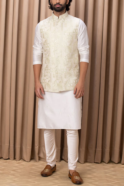 Mint green sequin embroidery bandi kurta set