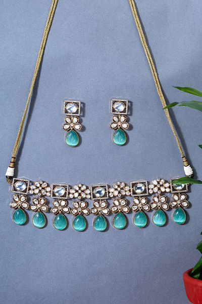 Mint kundan polki embellished choker set