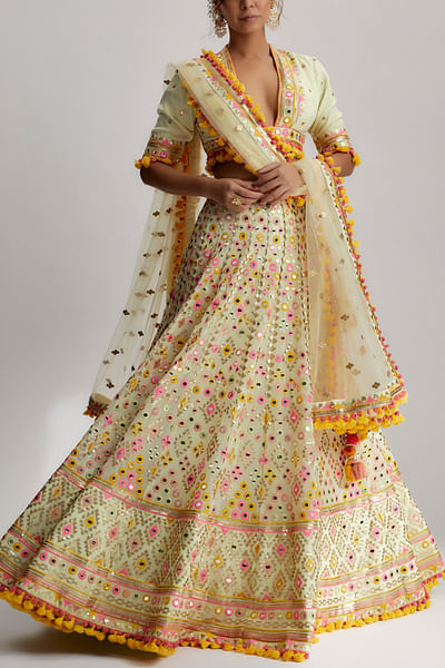 Mint mirror embroidered lehenga set
