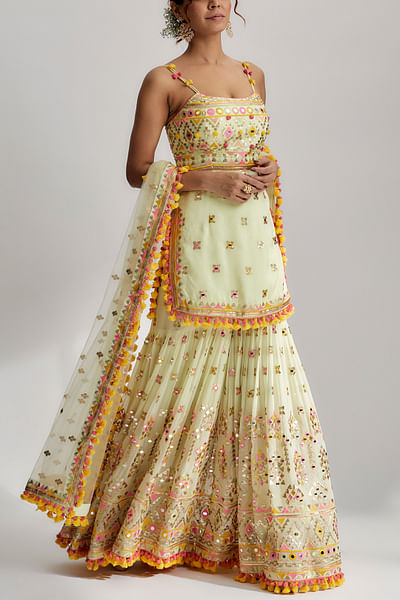 Mint mirror embroidered sharara set