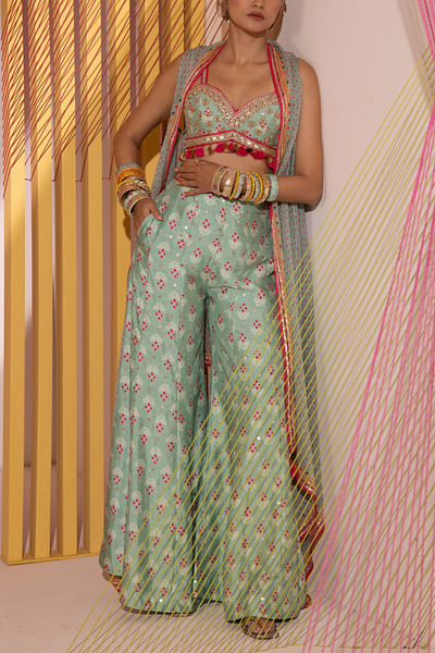 Mint motif print cape set
