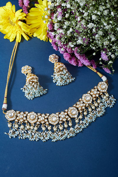 Mint pearl and kundan choker set