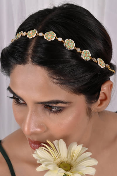 Mint stone and beaded headgear