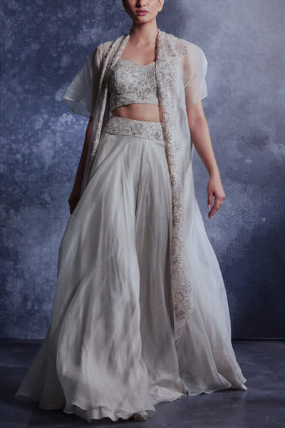 Varun Chakkilam Moonlight grey floral embroidered lehenga set VACNOV23IL32
