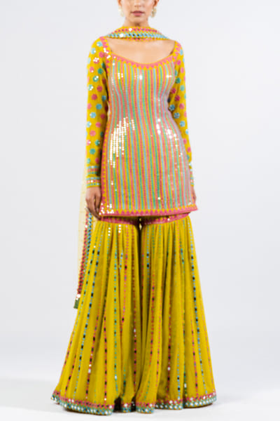 Moss green embellished sharara set