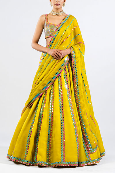 Moss green mirror detailed lehenga set