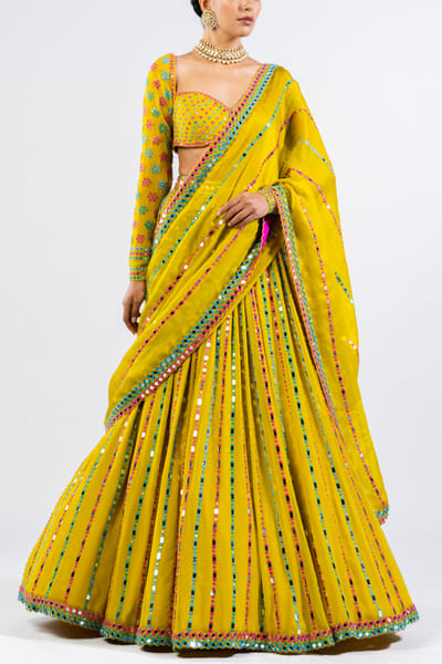 Vvani by Vani Vats Moss green mirror embellished lehenga set VVAMAR2304