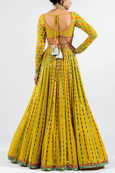 Vvani by Vani Vats Moss green mirror embellished lehenga set VVAMAR2304