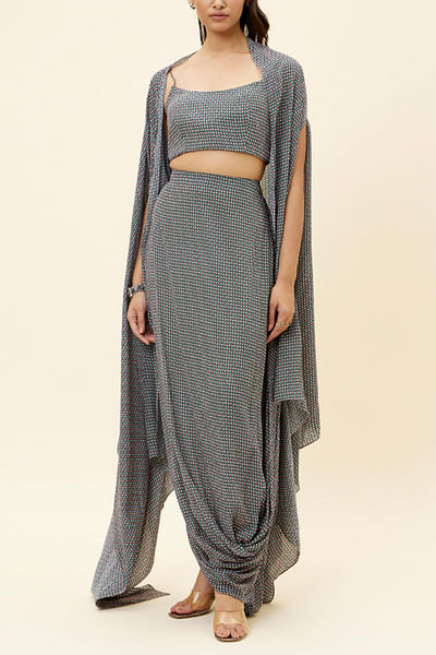 Motif print cape and draped shirt