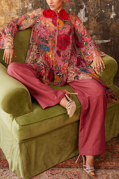 Multicolour 3D floral embroidery co-ords