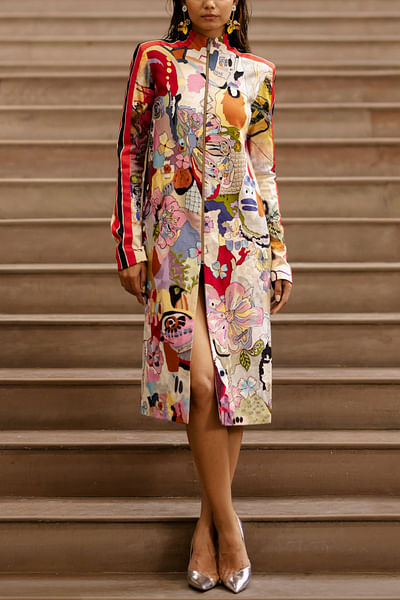 Multicolour abstract print front open jacket