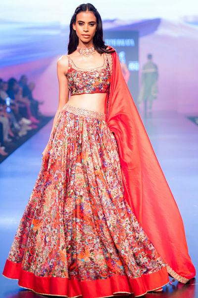 Multicolour abstract print lehenga set