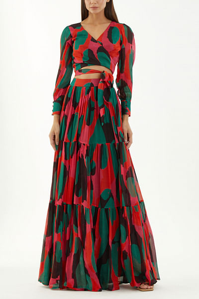 Multicolour abstract print wrap top