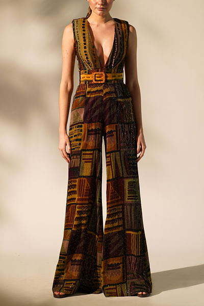 Multicolour abstract printed jumpsuit