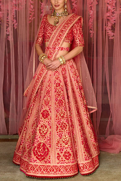 Multicolour applique embroidered lehenga set