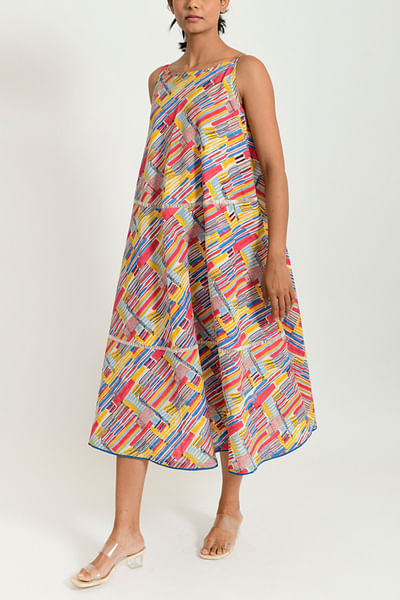 Multicolour artsy block print dress