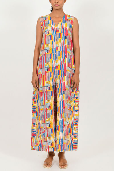 Multicolour artsy block print jumpsuit
