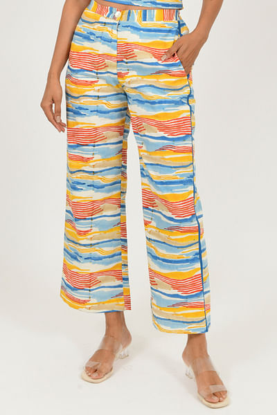 Multicolour artsy block print pants
