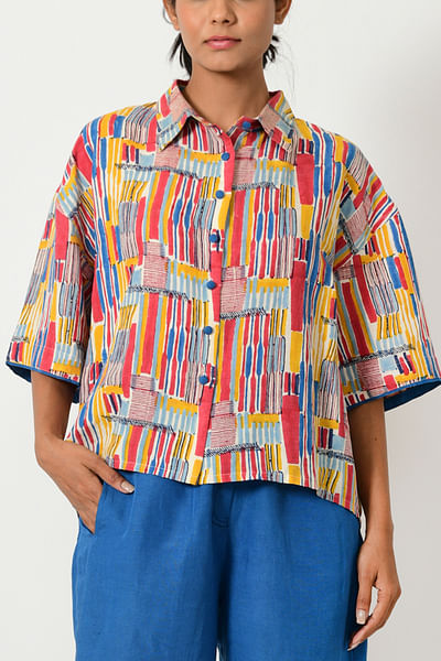 Multicolour artsy block print shirt
