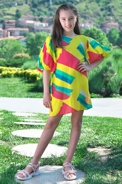 Multicolour artsy paint stroke print dress