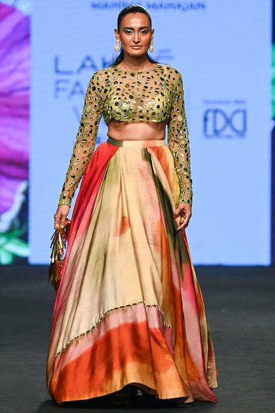 Multicolour artsy print lehenga set