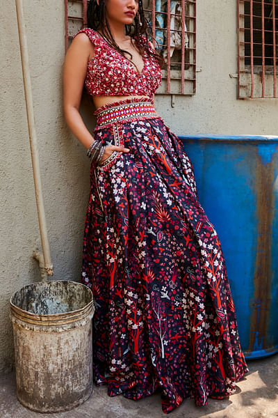 Multicolour artsy printed lehenga set