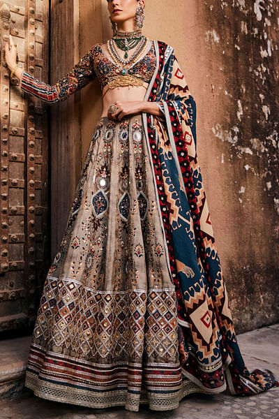 Multicolour aztec print lehenga set