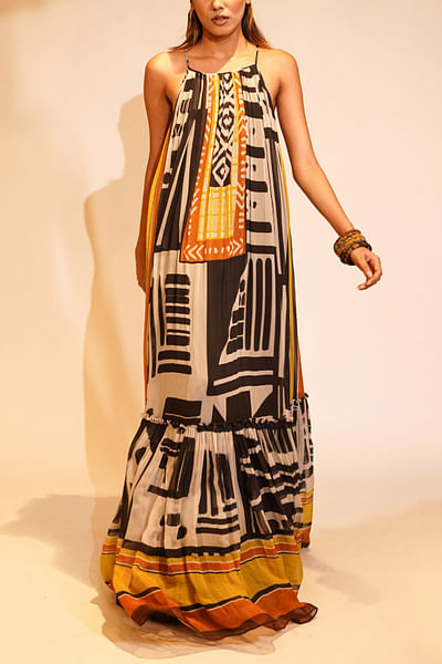 Multicolour aztec print maxi dress