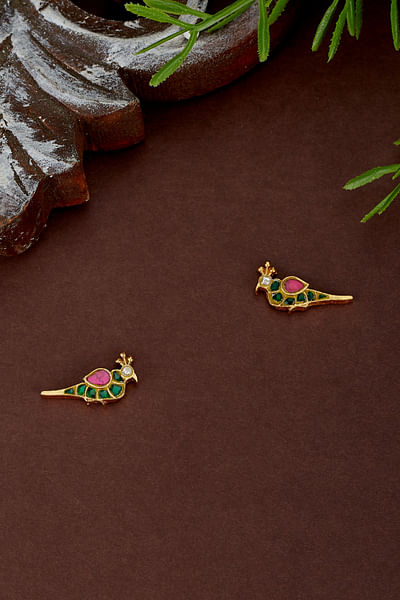 Multicolour bird stone studs