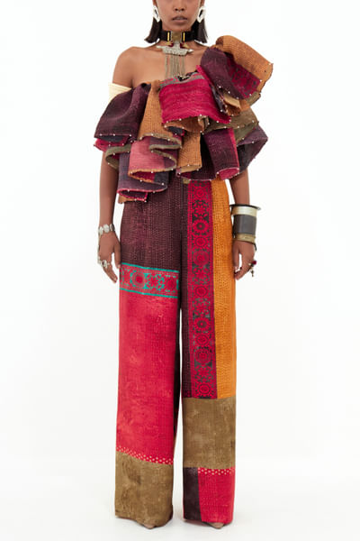 Multicolour boho print ruffled co-ords
