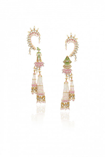 Multicolour bride and groom tassel earrings with cuffs