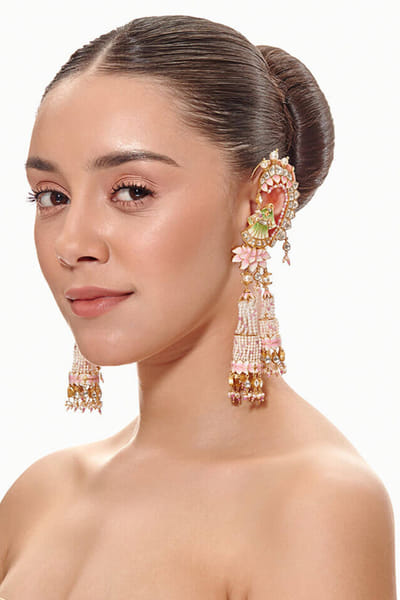 Multicolour bride and groom tassel earrings with cuffs