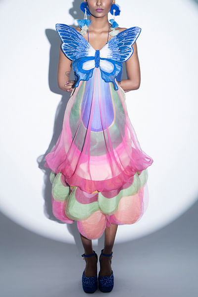 Multicolour butterfly balloon dress