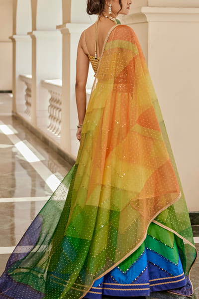 Cedar & Pine Multicolour chevron mirror detail lehenga set CNPJAN2402