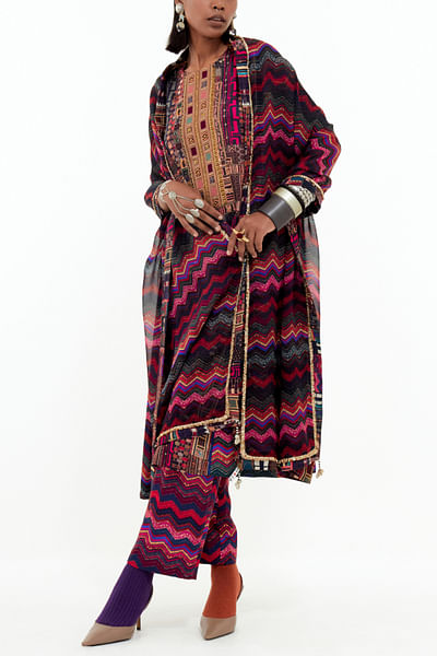 Multicolour chevron print dupatta