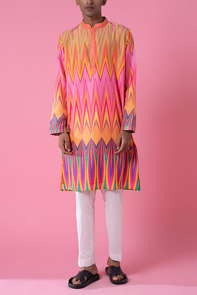 multicolour chevron print kurta set